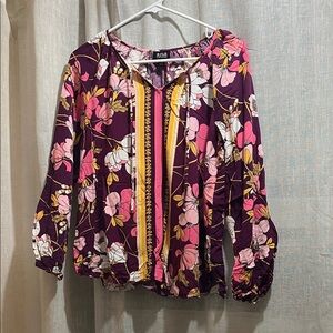 a.n.a Women's Floral Blouse - Purple, Pink, and Yellow